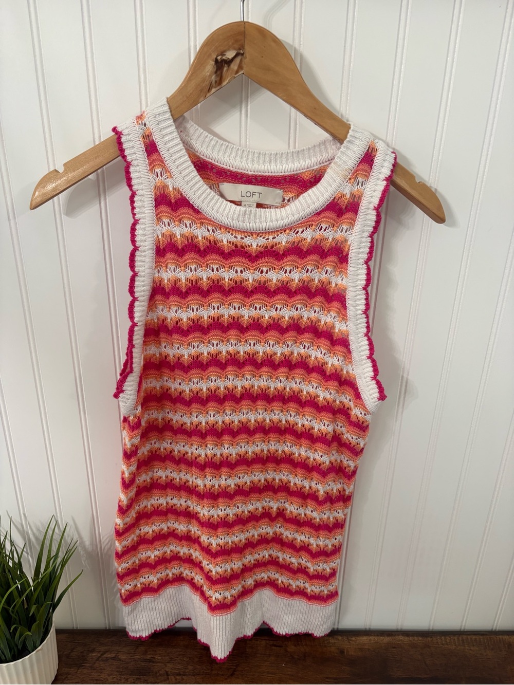 LOFT Pink Orange Multi Knit Sleeveless Tank